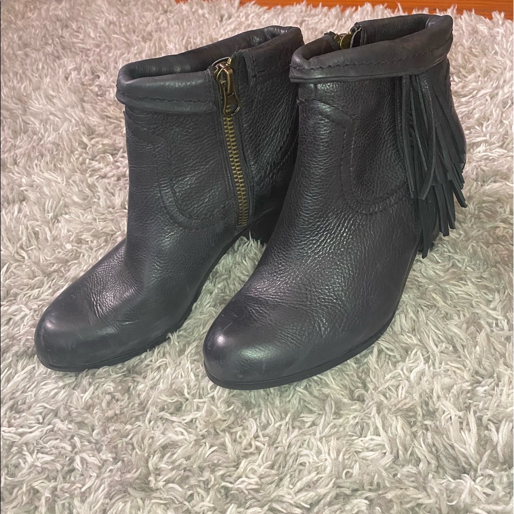 BRAND NEW SAM EDELMAN BLACK FRINGE BOOTIES